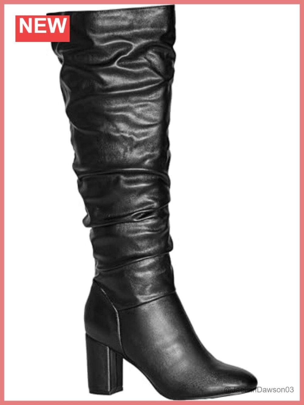 Wide Fit Faux Leather Knee High Scrunch Boots Block Heel
